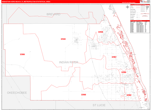 Sebastian-Vero Beach Metro Area Digital Map Red Line Style